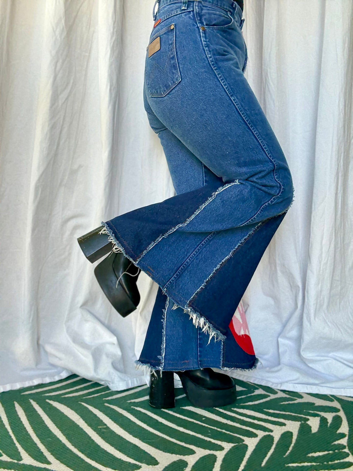 🩸 “Bite Me” Upcycled Denim Bell Bottoms – Size 11