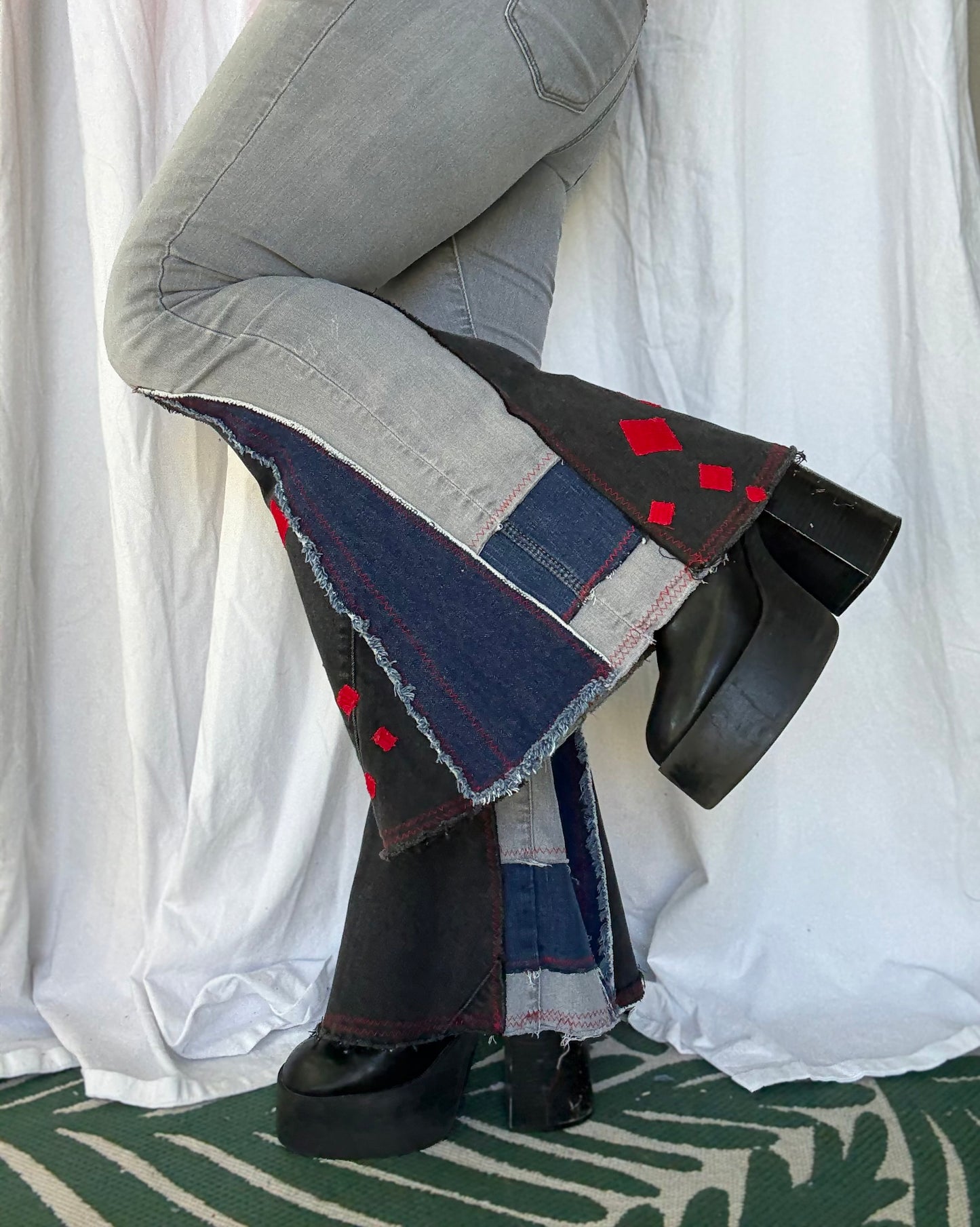 Gray Bell Bottom Jeans (size 4) – Black & Red Patchwork Flare