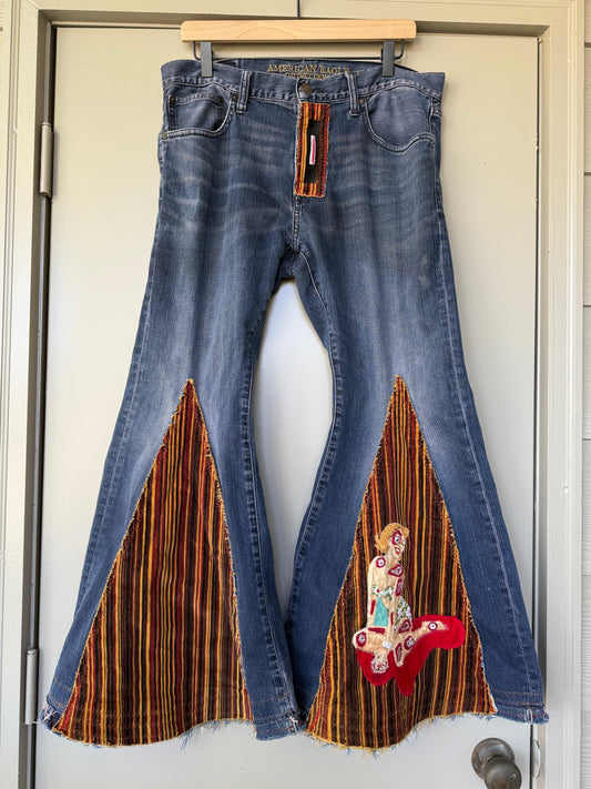 Zombie Beach Model Corduroy Bell Bottom Jeans — Upcycled Vintage Denim (Men’s 34x30)