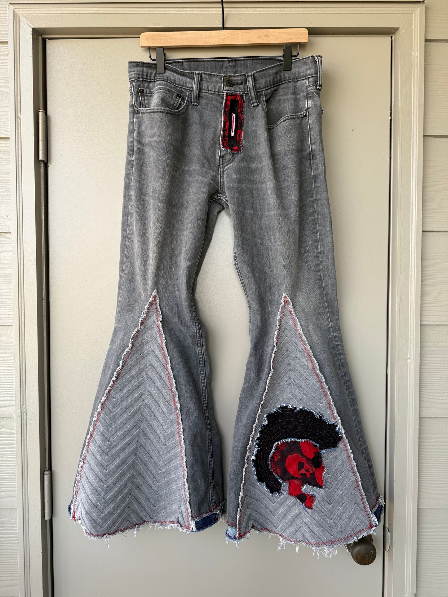 Punk Rock Skull upcycled Bell Bottoms (Levi’s 34x32)
