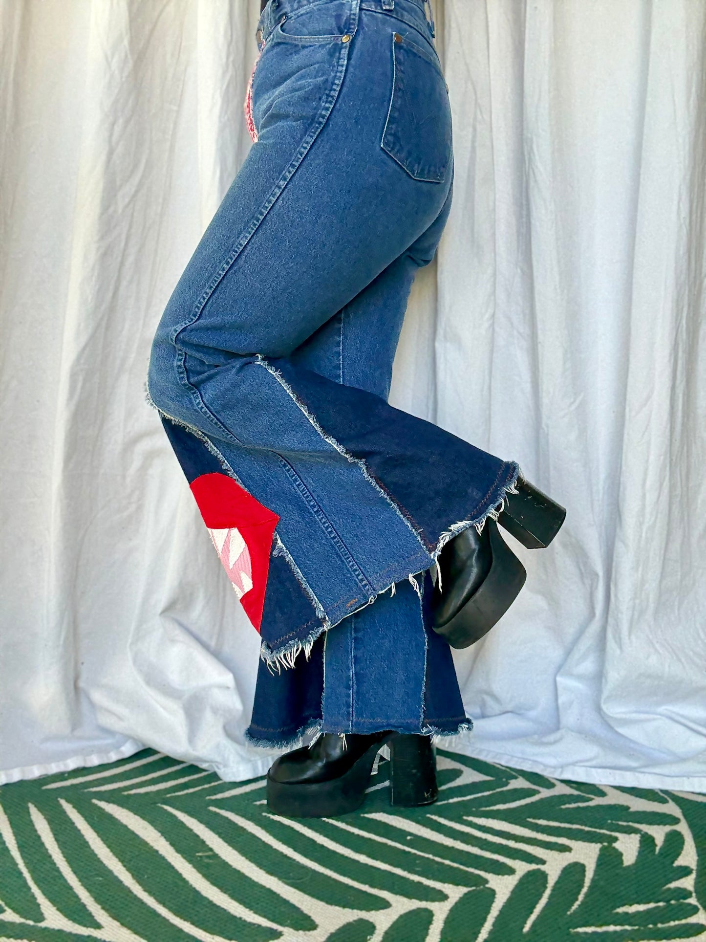 🩸 “Bite Me” Upcycled Denim Bell Bottoms – Size 11