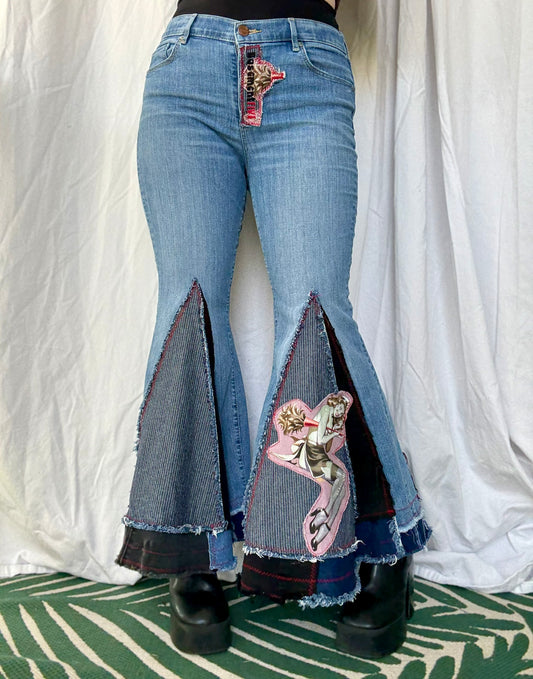 “Cleaning lady” Pin-Up Zombie Bell Bottom Jeans – Retro Rocker Flare (size 12)