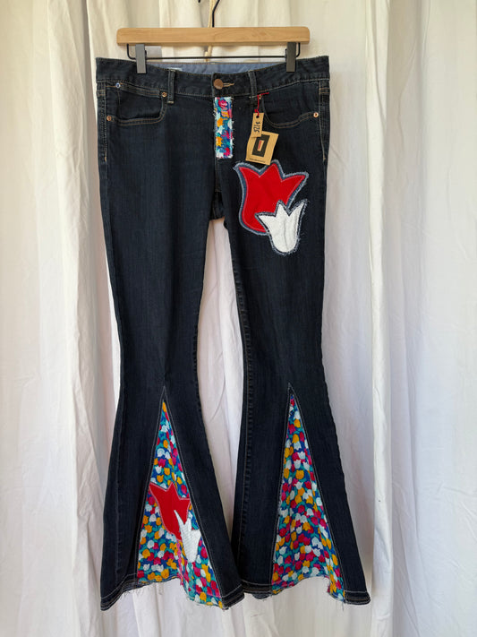 Floral Bell Bottom Jeans (size 10)– Bold Retro Style
