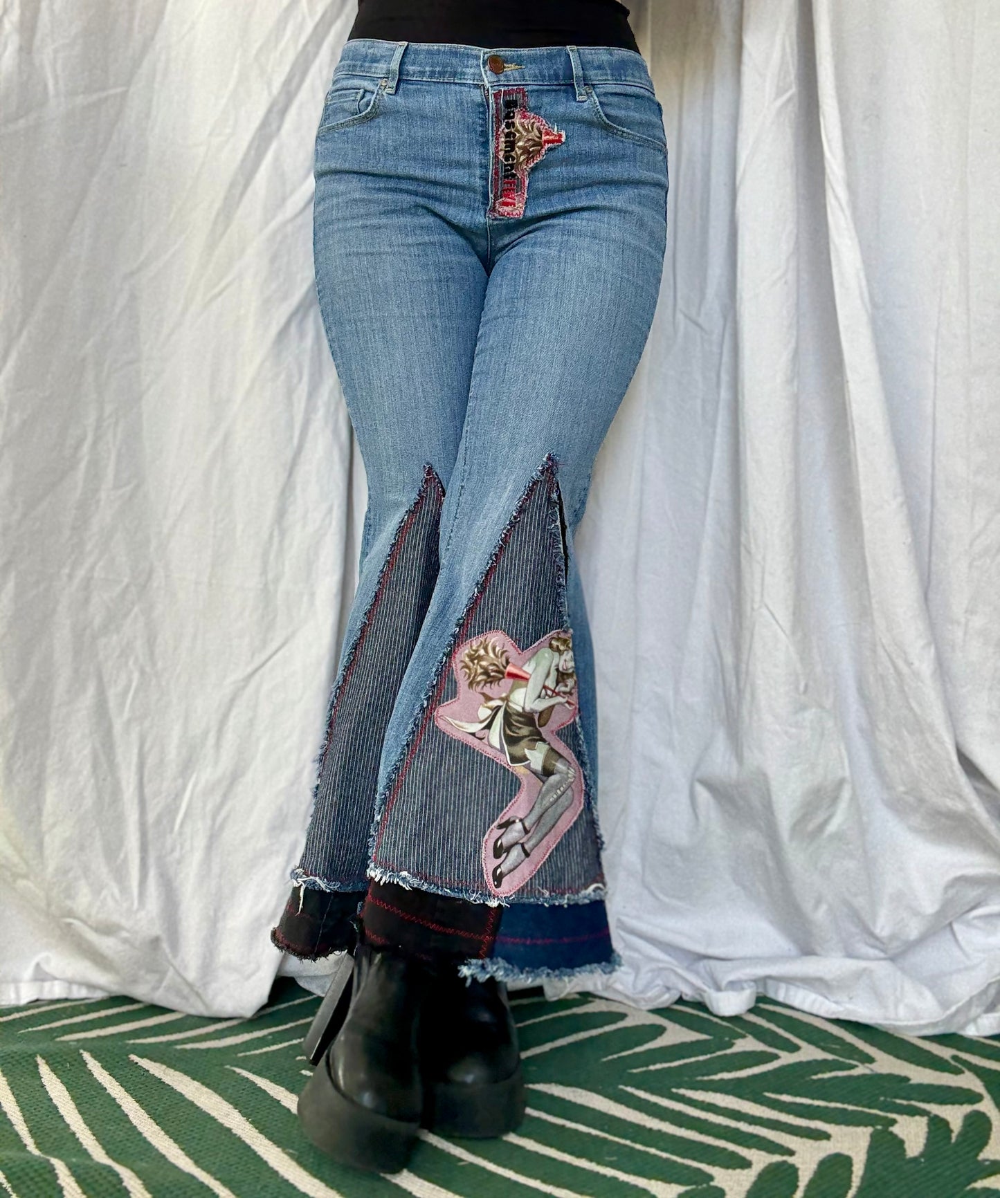 “Cleaning lady” Pin-Up Zombie Bell Bottom Jeans – Retro Rocker Flare (size 12)