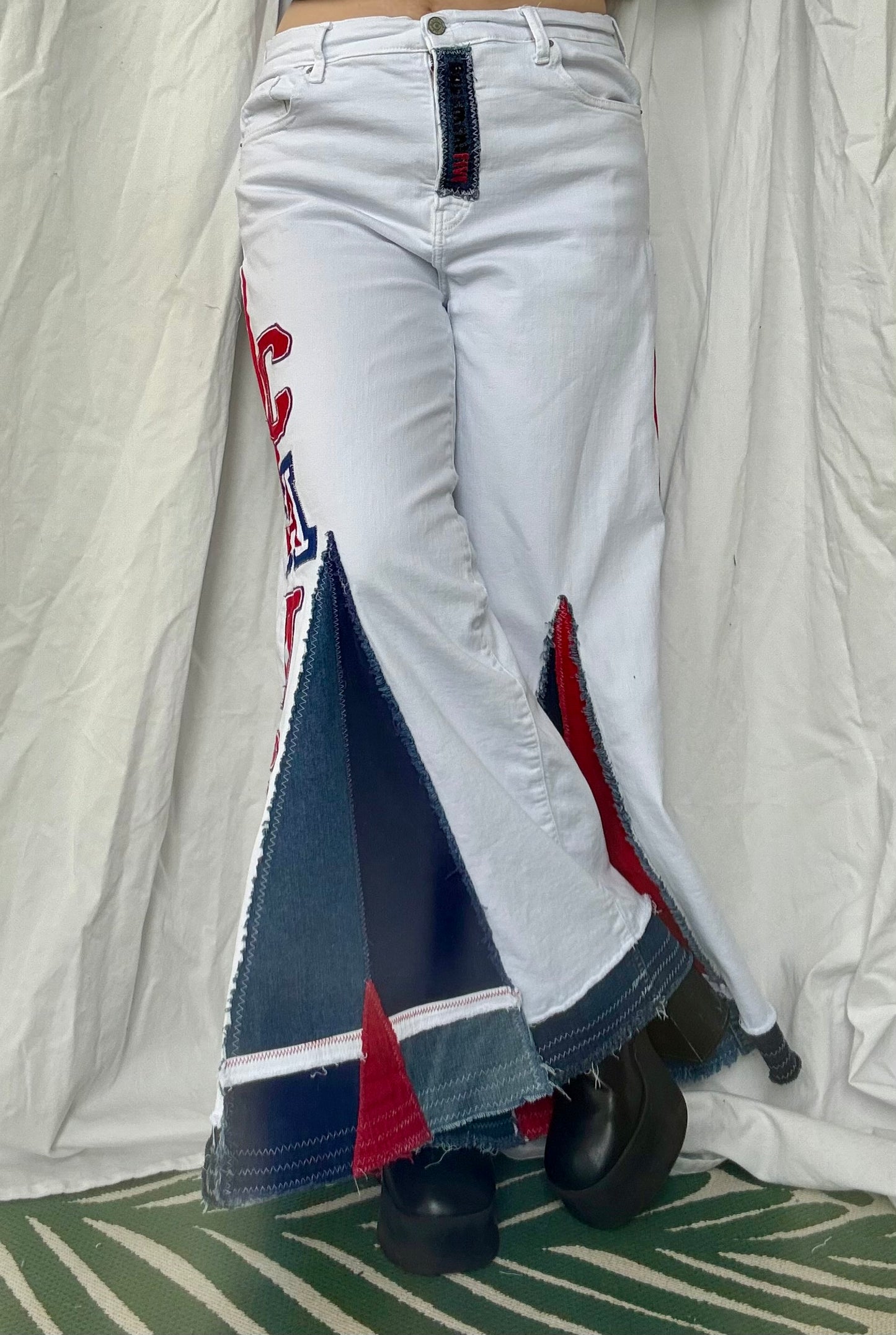 Upcycled “Wildcat Pride” Bell Bottom Jeans (size 16)