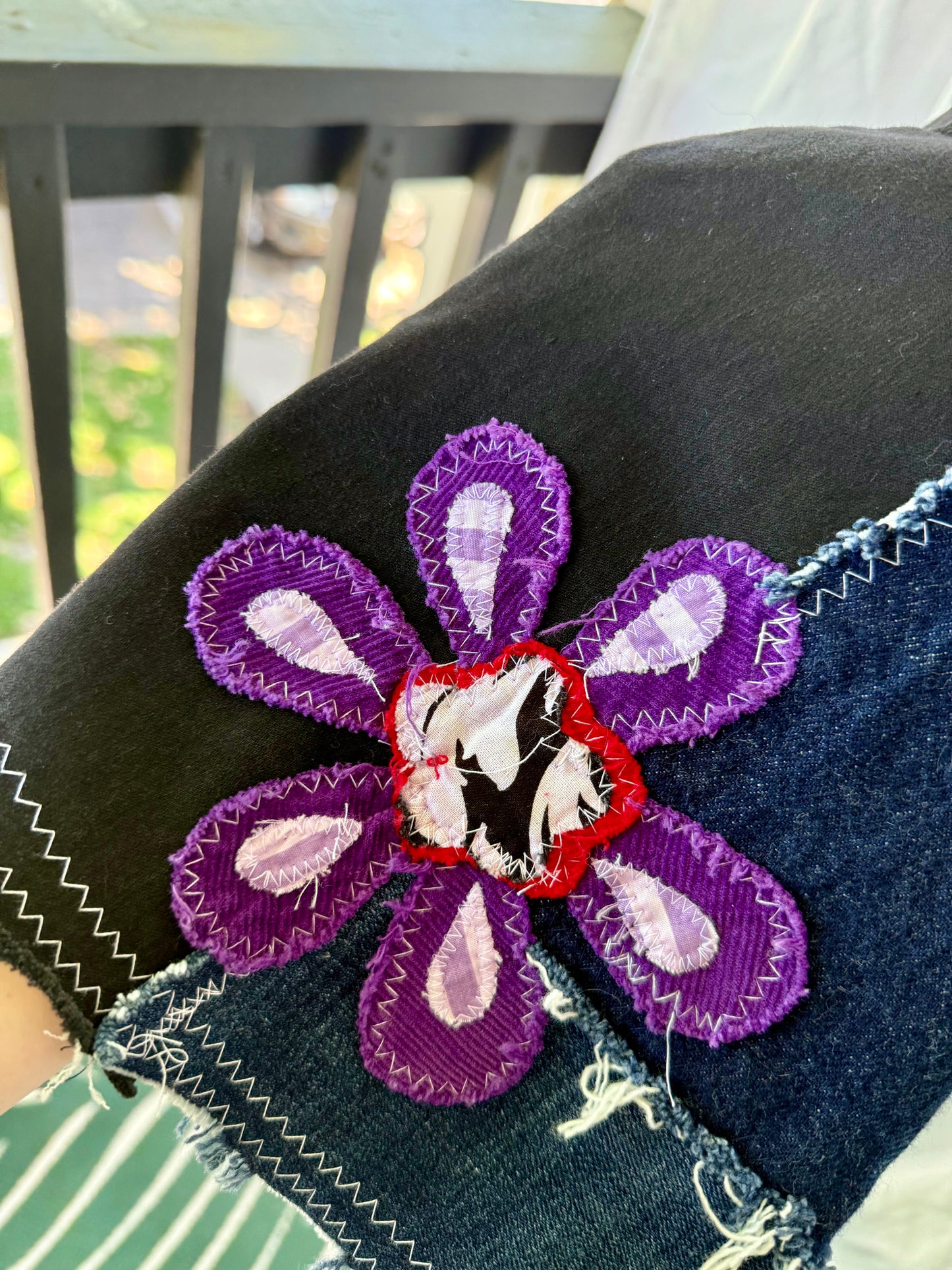 Midnight Bloom Upcycled Bell Bottoms (Size 18)