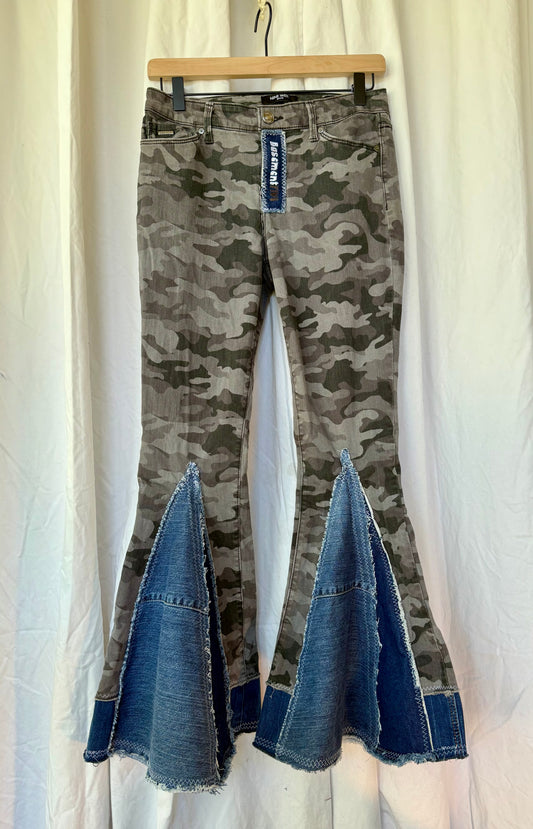 Camo Bell Bottom Jeans (size 4) – Denim Patchwork Flare