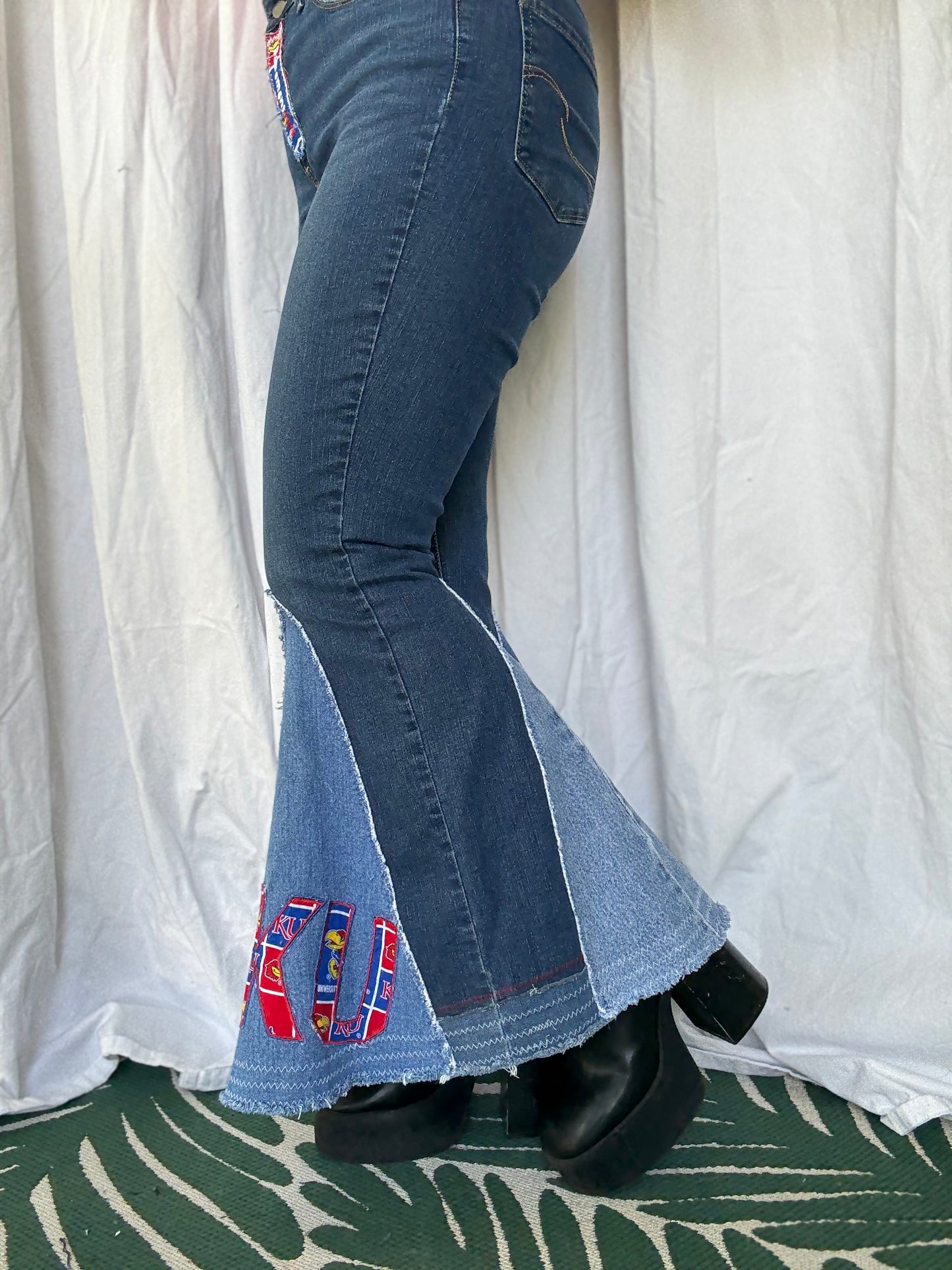 KU Jayhawks Bell Bottom Jeans (size 8) – Upcycled Retro Flare