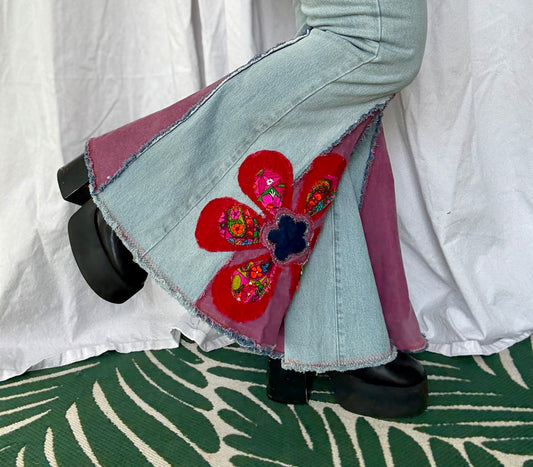 Pink & Red Floral Bell Bottom Jeans (size 6)– Groovy Retro Statement