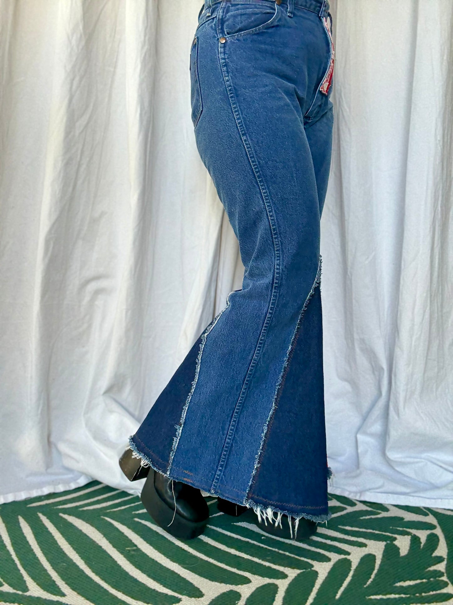 🩸 “Bite Me” Upcycled Denim Bell Bottoms – Size 11