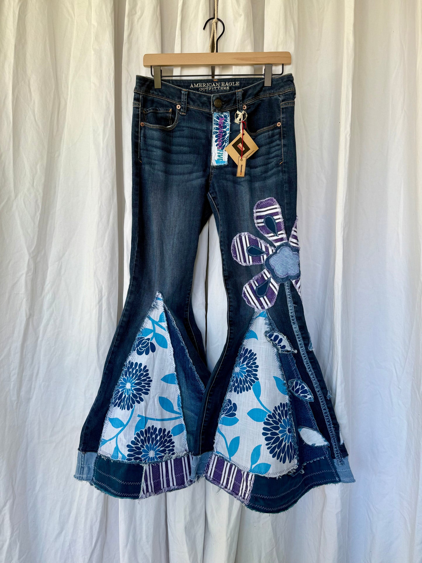 Blue Floral & Striped Retro Patchwork (size 8)