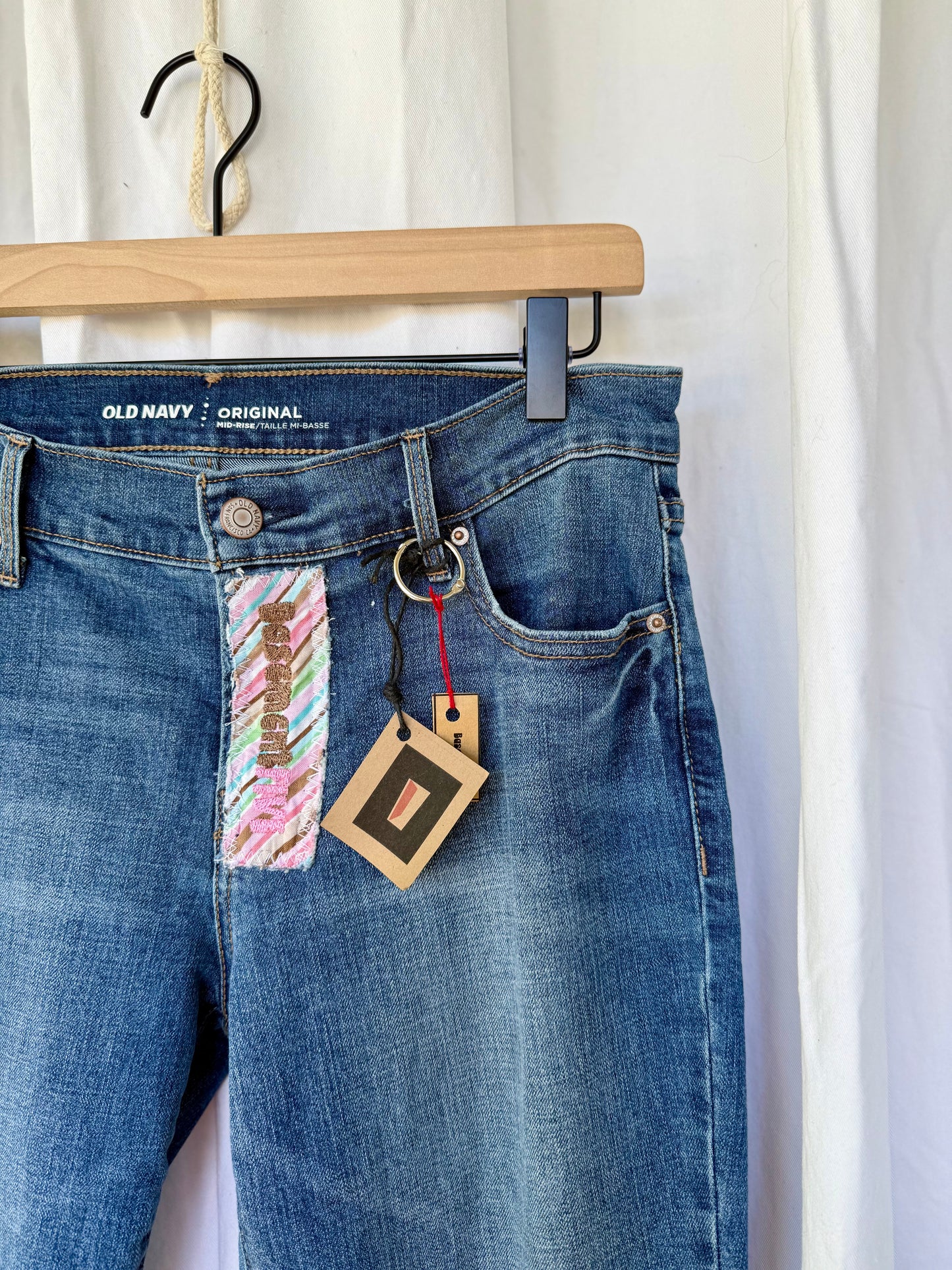 Diagonal Pink Striped Upcycled Bell  Bottoms (size 6)