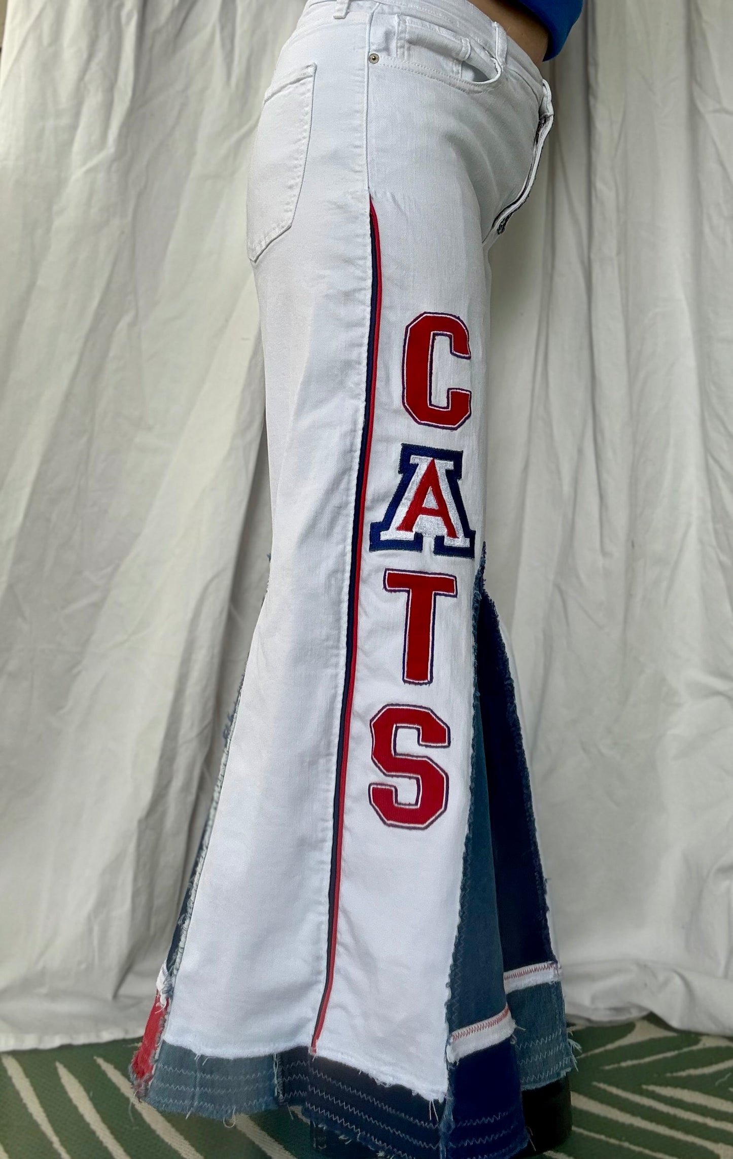 Upcycled “Wildcat Pride” Bell Bottom Jeans (size 16)