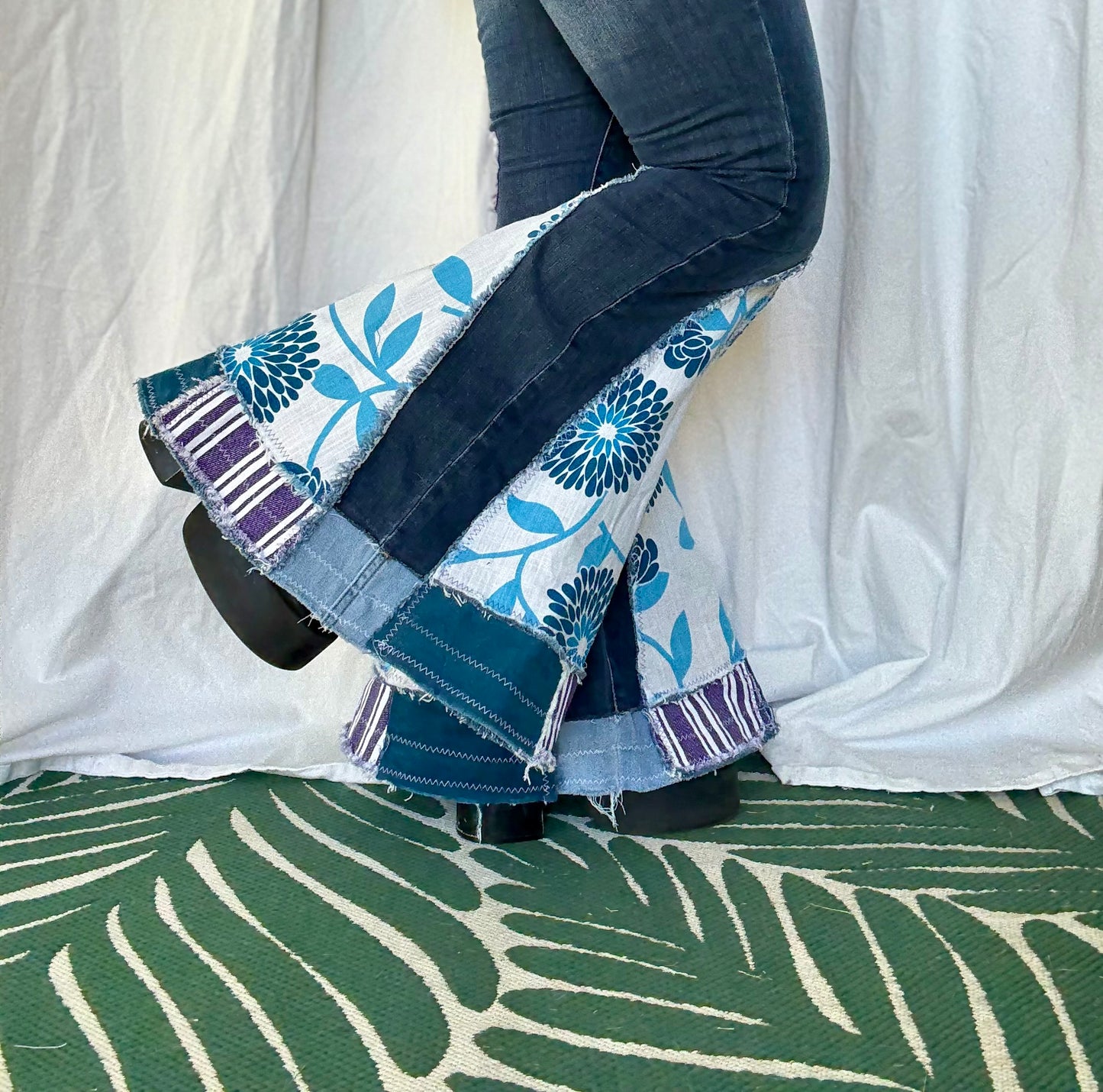 Blue Floral & Striped Retro Patchwork (size 8)