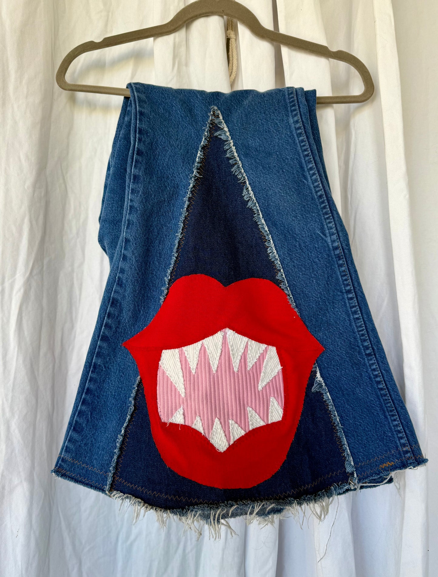🩸 “Bite Me” Upcycled Denim Bell Bottoms – Size 11