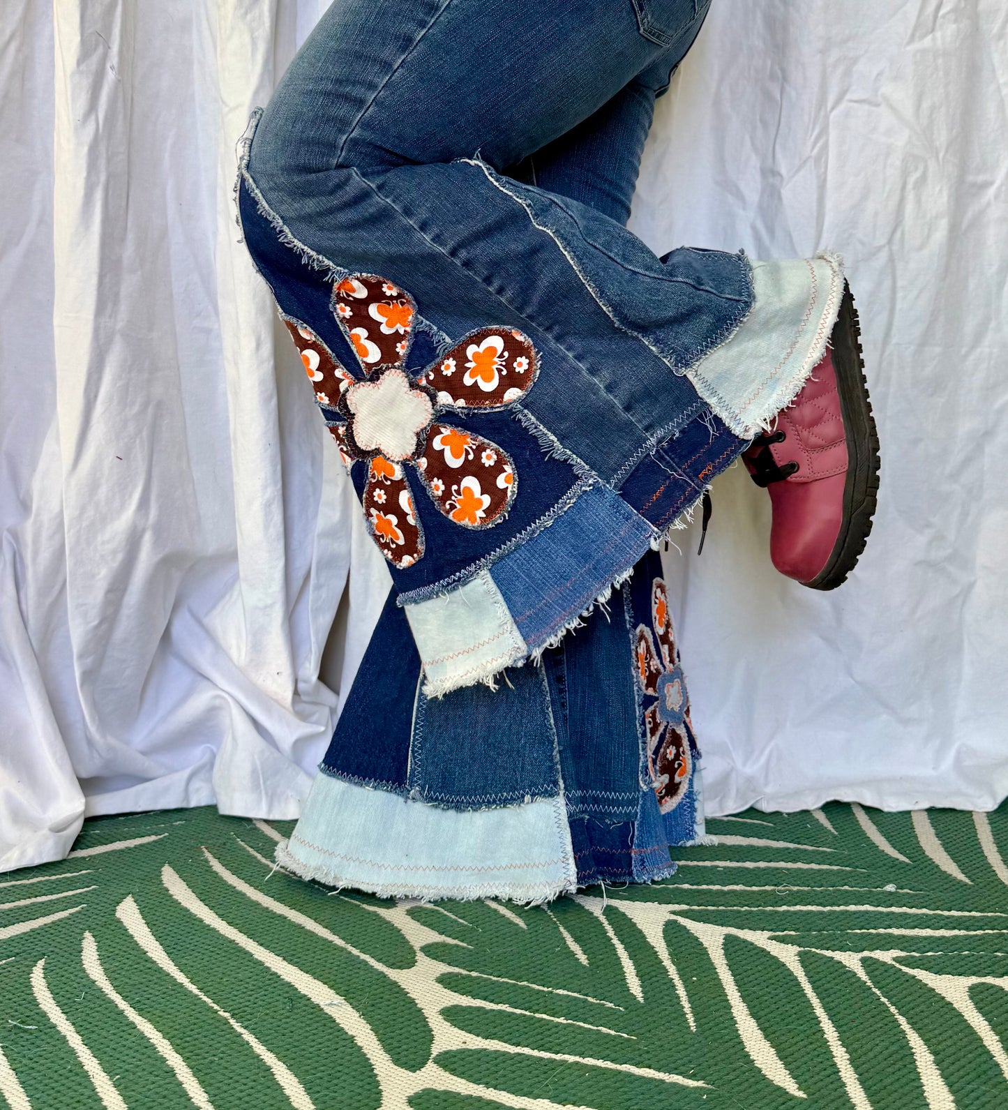 Retro Patchwork Flower Bell Bottoms