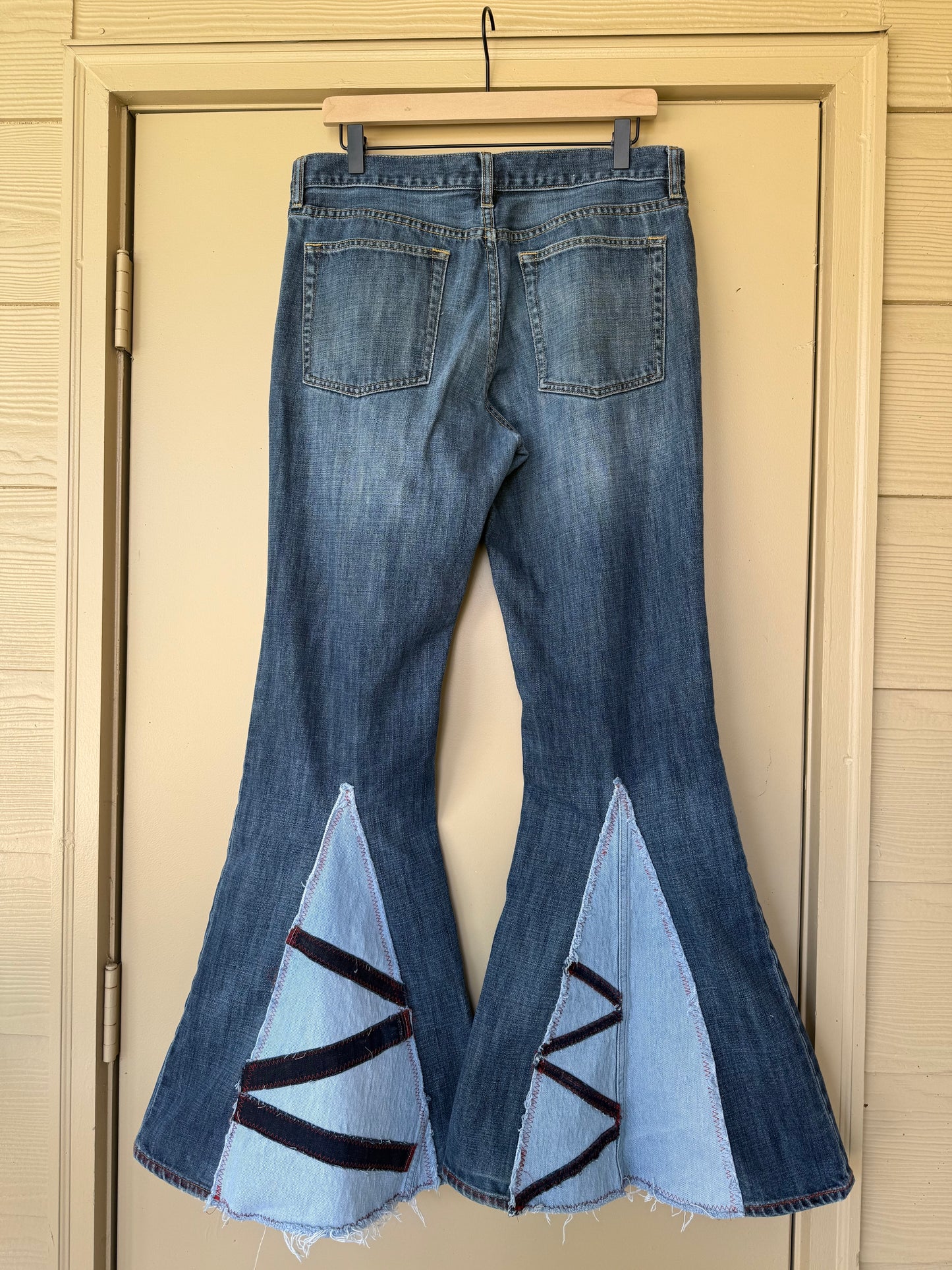 Upcycled Denim Bell-Bottoms — “Indigo Stripes” (Men’s 33x34)