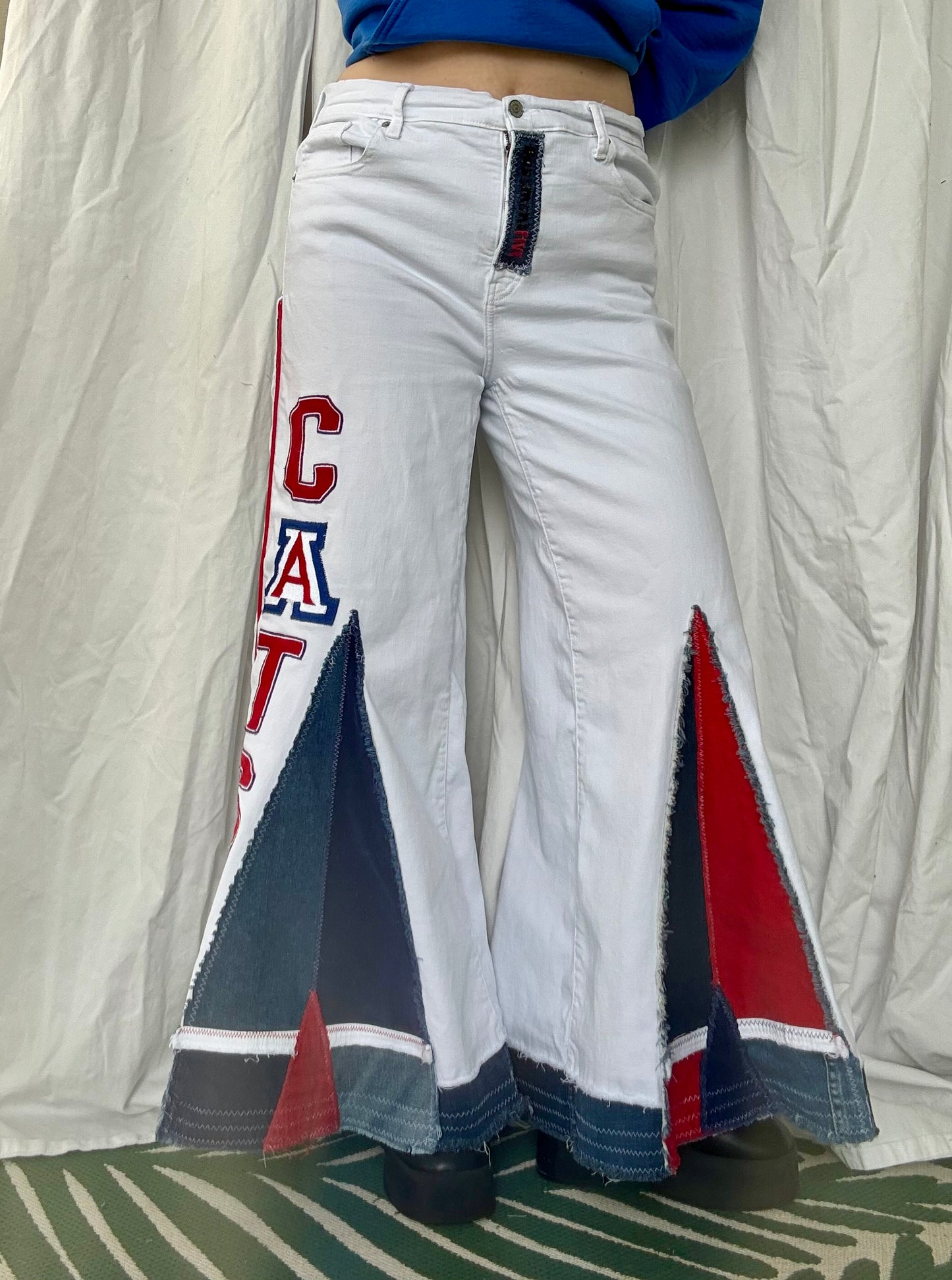 Upcycled “Wildcat Pride” Bell Bottom Jeans (size 16)