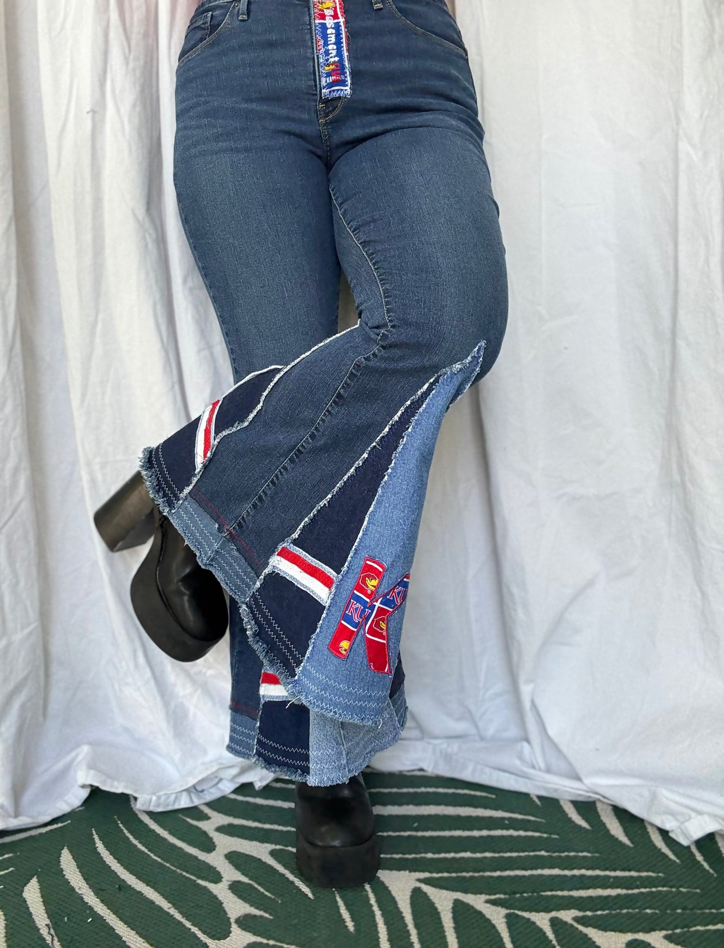 KU Jayhawks Bell Bottom Jeans (size 8) – Upcycled Retro Flare