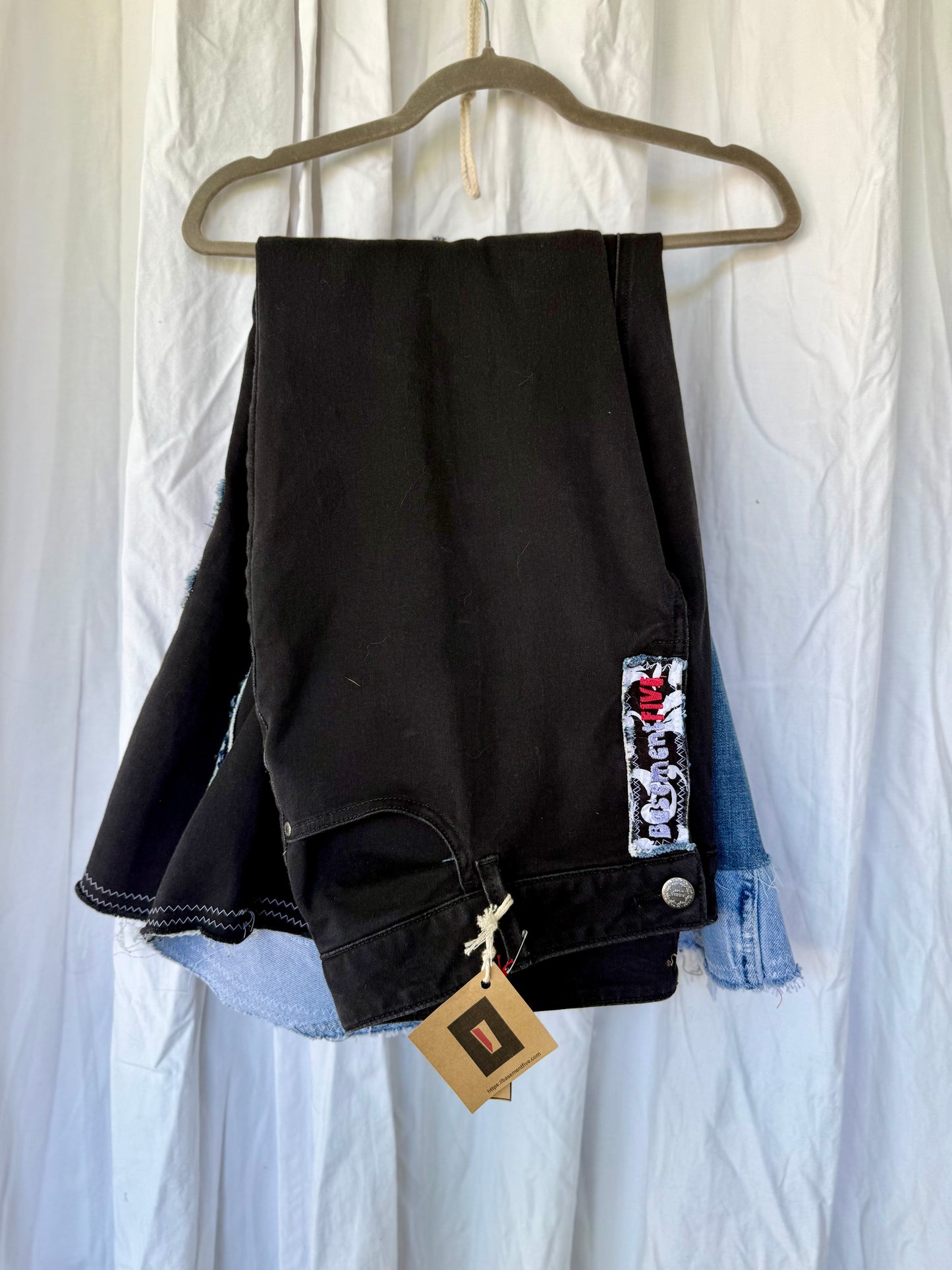 Midnight Bloom Upcycled Bell Bottoms (Size 18)