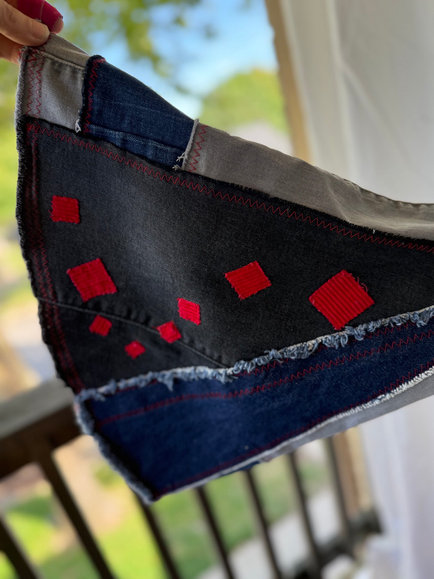 Gray Bell Bottom Jeans (size 4) – Black & Red Patchwork Flare