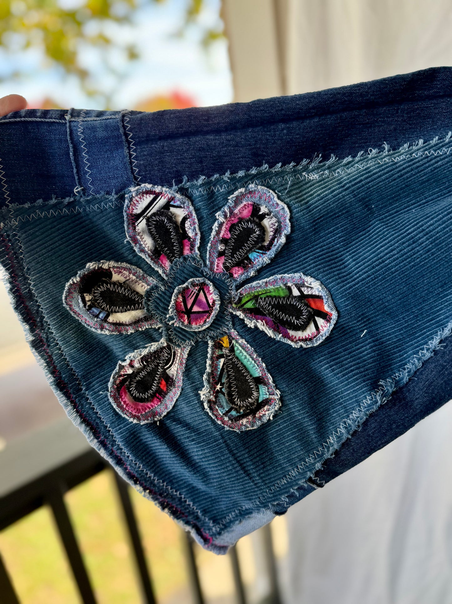 Upcycled Floral Skull Bell Bottom Jeans – Size 4