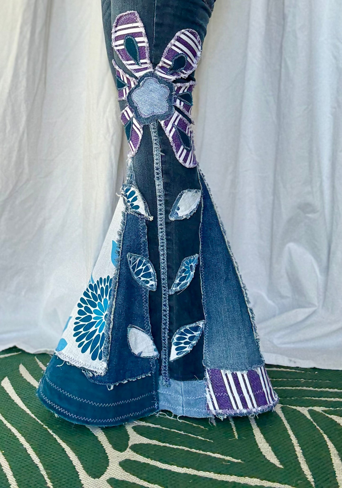 Blue Floral & Striped Retro Patchwork (size 8)