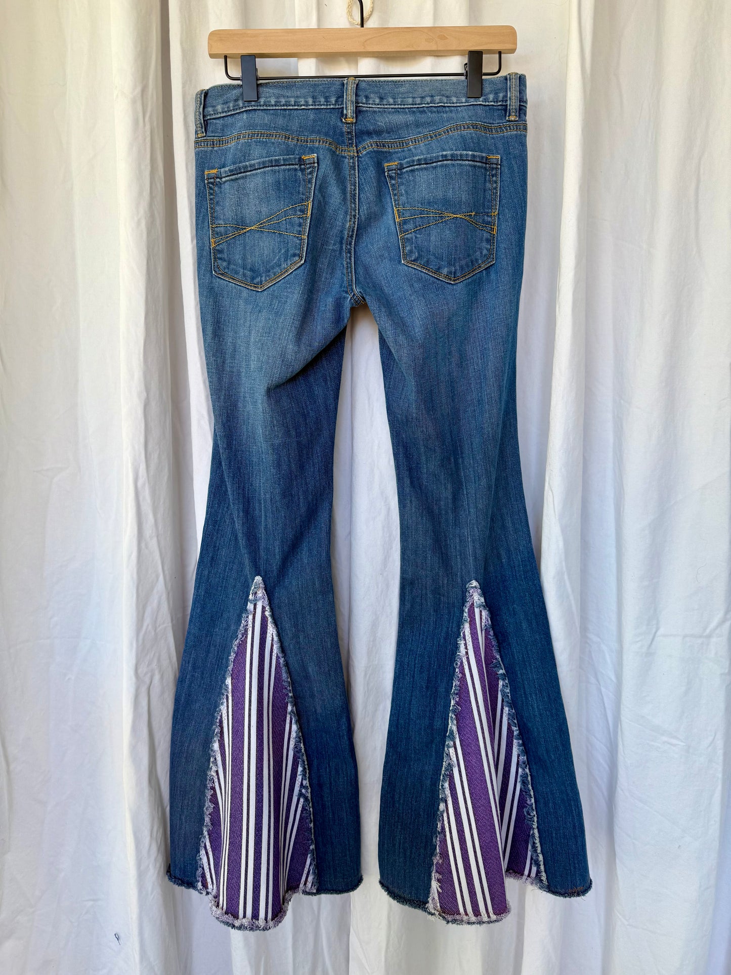 Purple Stripe & Velvet Flower Bell Bottom Jeans (size 4)