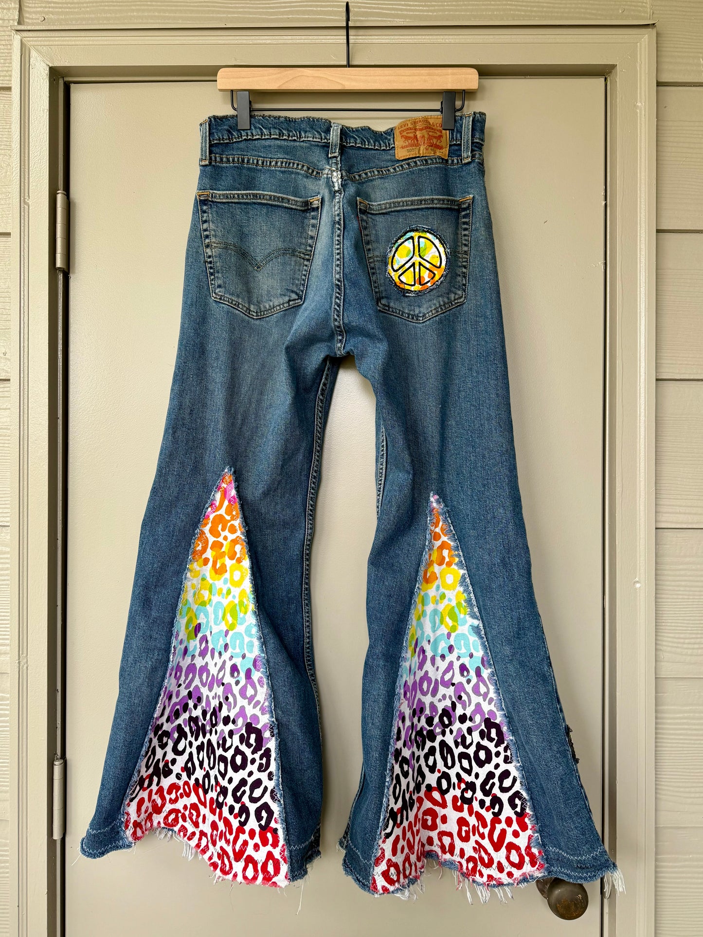 Rainbow Leopard Bell Bottom Jeans (Men’s 33x30)