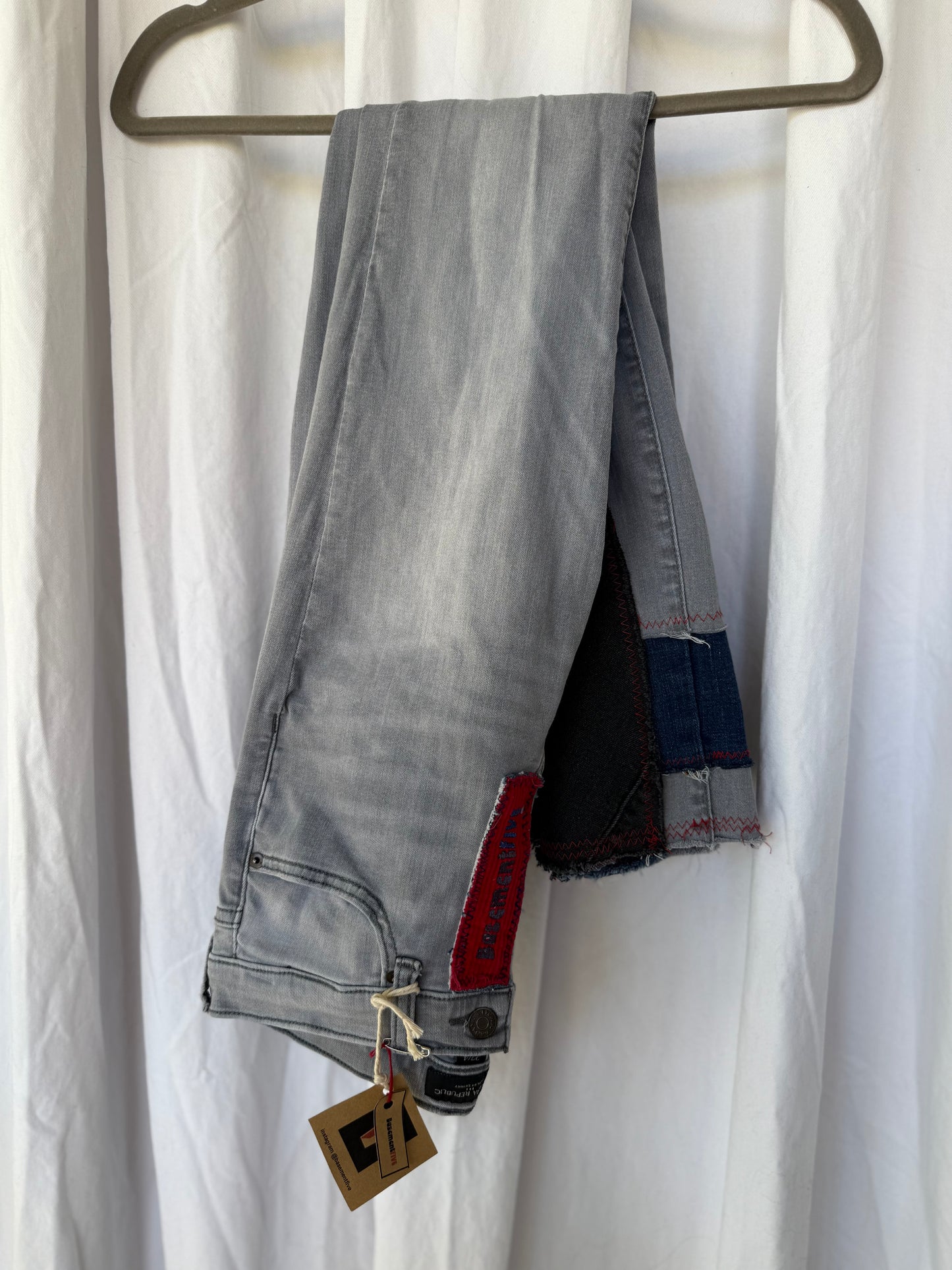 Gray Bell Bottom Jeans (size 4) – Black & Red Patchwork Flare