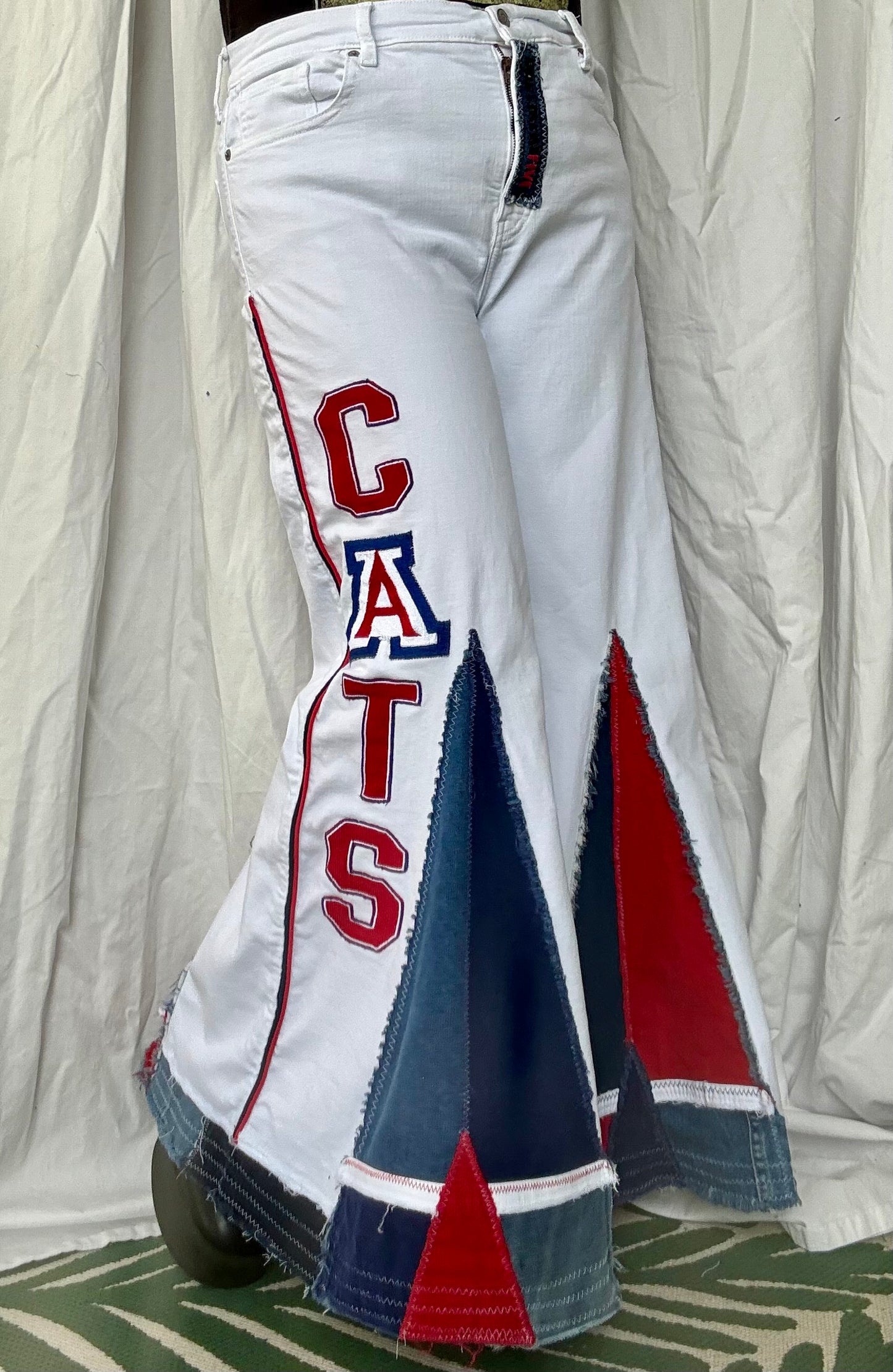 Upcycled “Wildcat Pride” Bell Bottom Jeans (size 16)