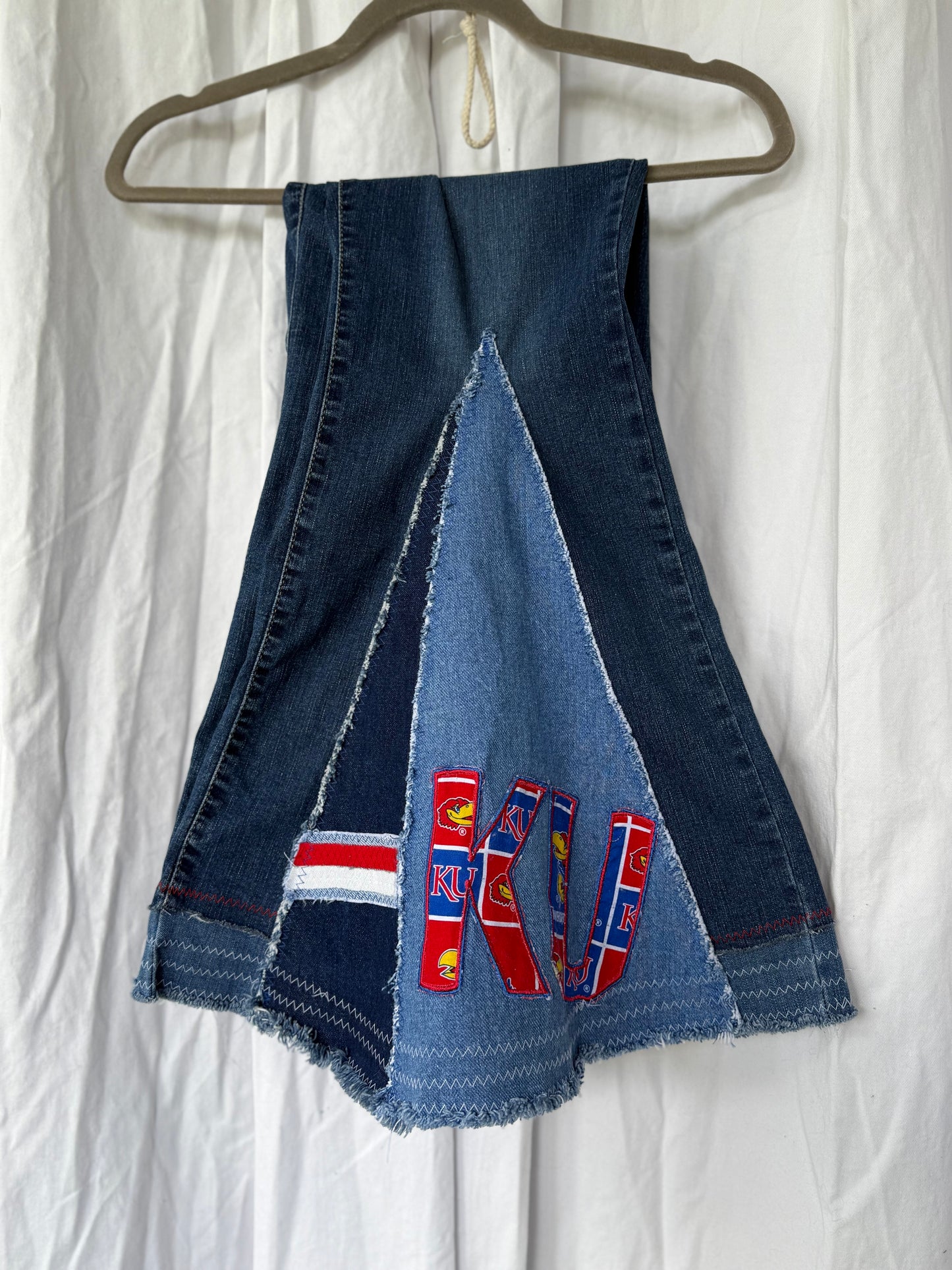 KU Jayhawks Bell Bottom Jeans (size 8) – Upcycled Retro Flare