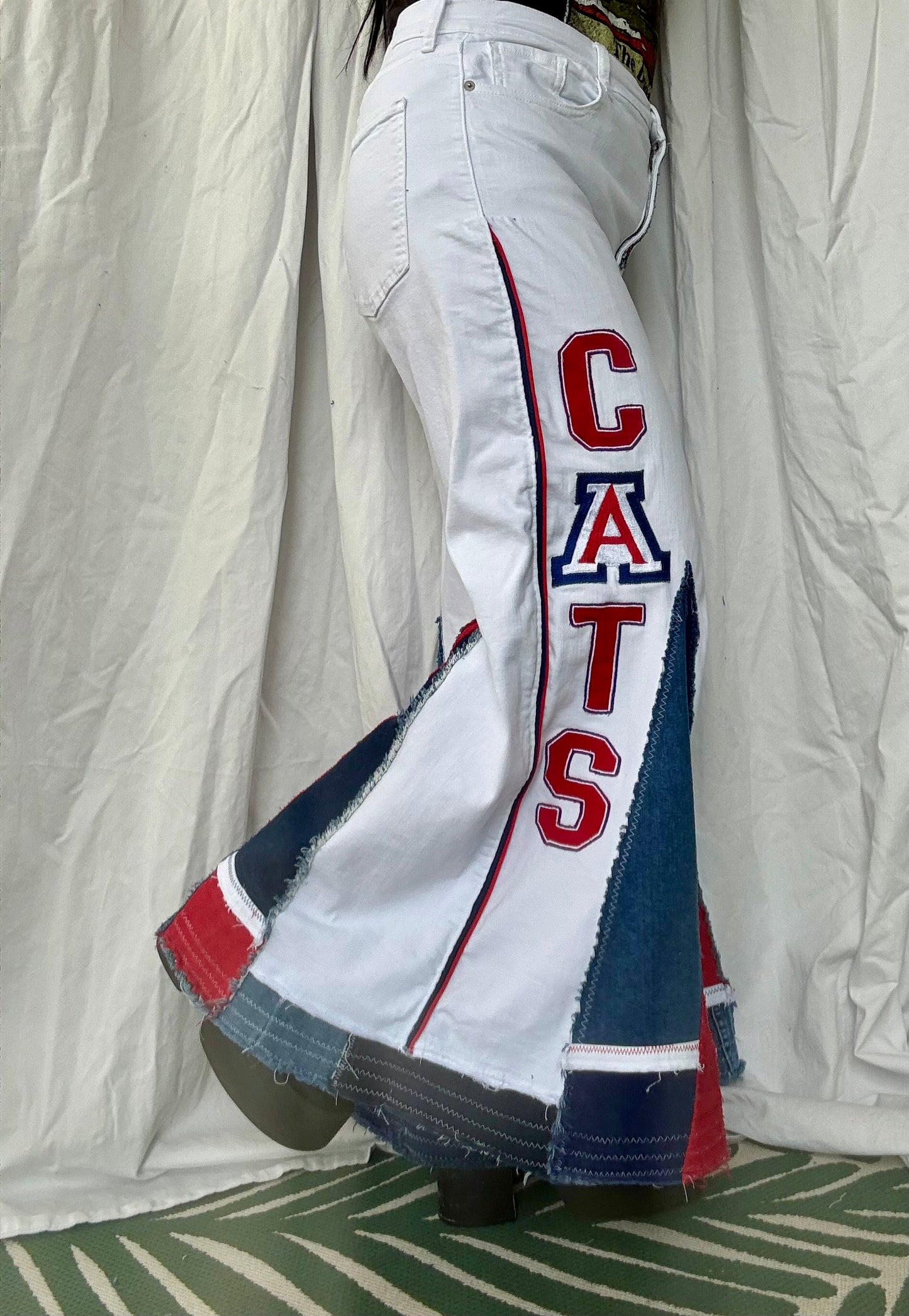 Upcycled “Wildcat Pride” Bell Bottom Jeans (size 16)