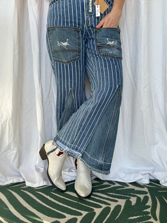 Pinstripe Bell Bottom Jeans – Western Revival Style (size 12)