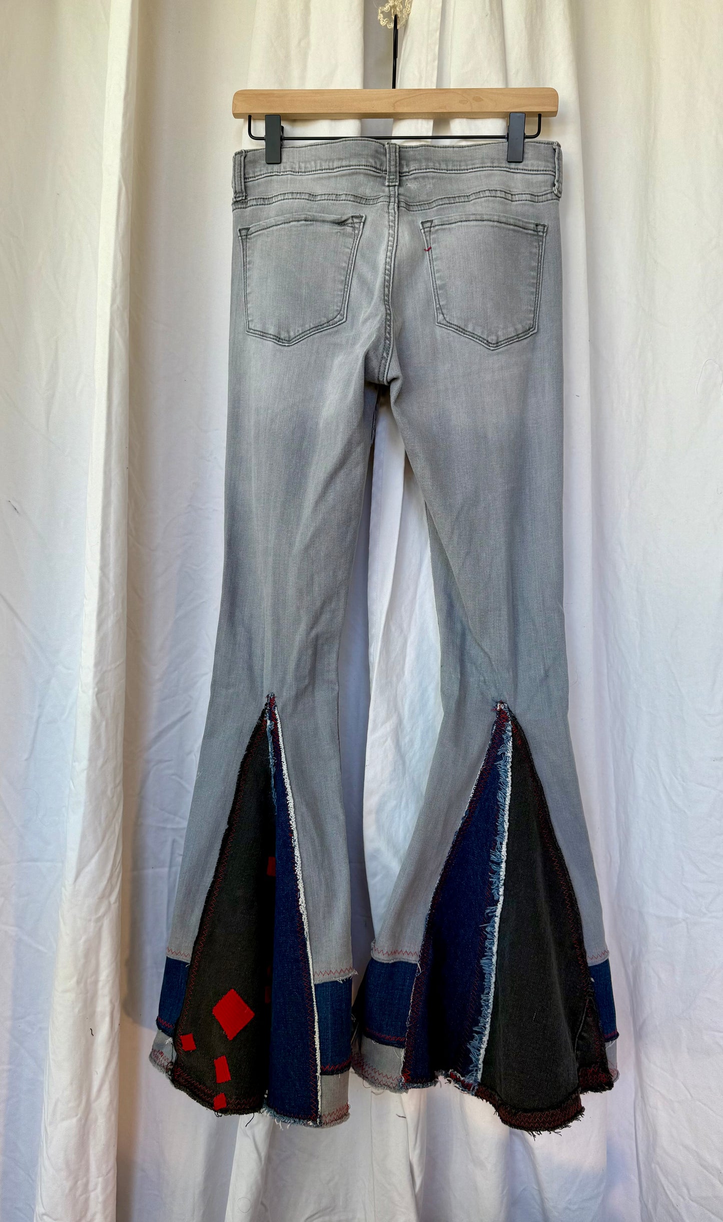 Gray Bell Bottom Jeans (size 4) – Black & Red Patchwork Flare
