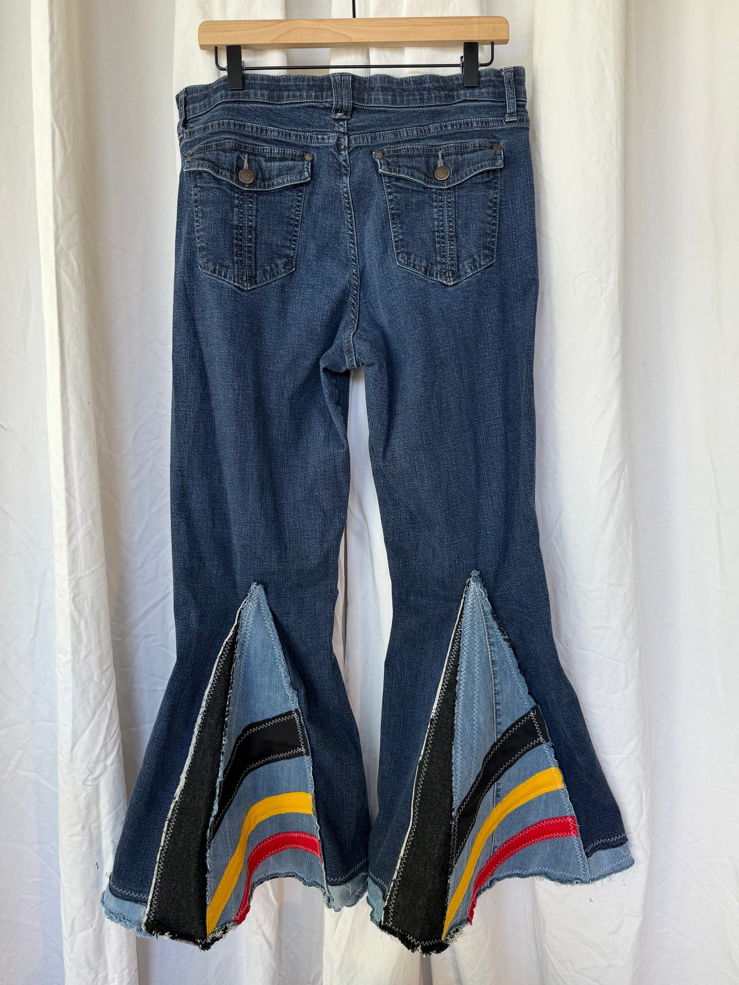 ❤️💛🖤 Upcycled KC Bell Bottom Jeans – Chiefs Inspired Flare Denim (size 14)