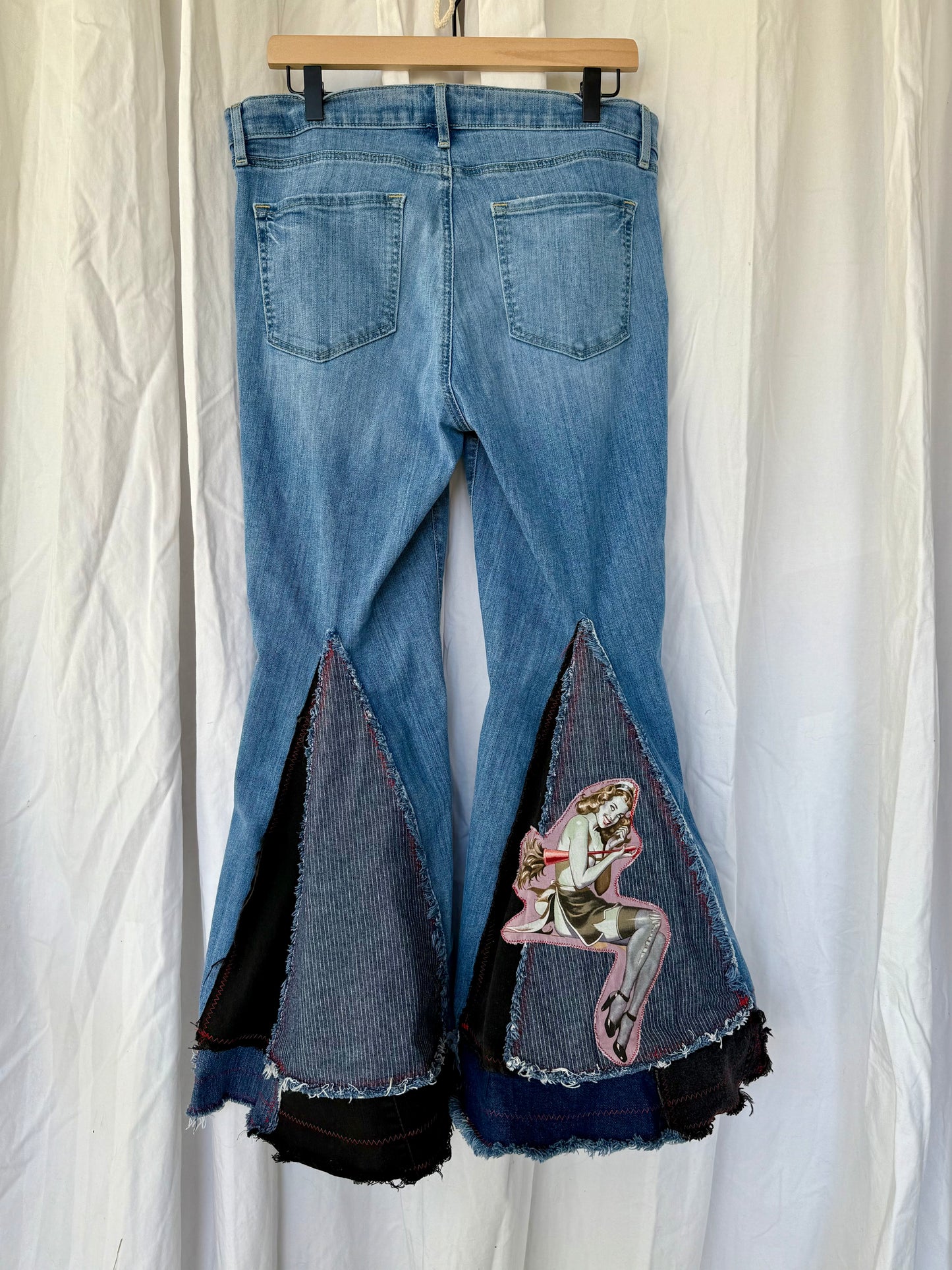 “Cleaning lady” Pin-Up Zombie Bell Bottom Jeans – Retro Rocker Flare (size 12)